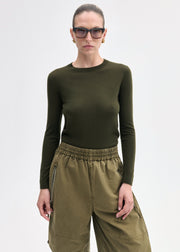 Long Sleeve Crew in Fine Cashmere - Olive - CO Collections